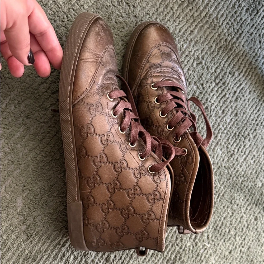 Gucci Brown Metallic High-Top Sneakers - Picture 4 of 7